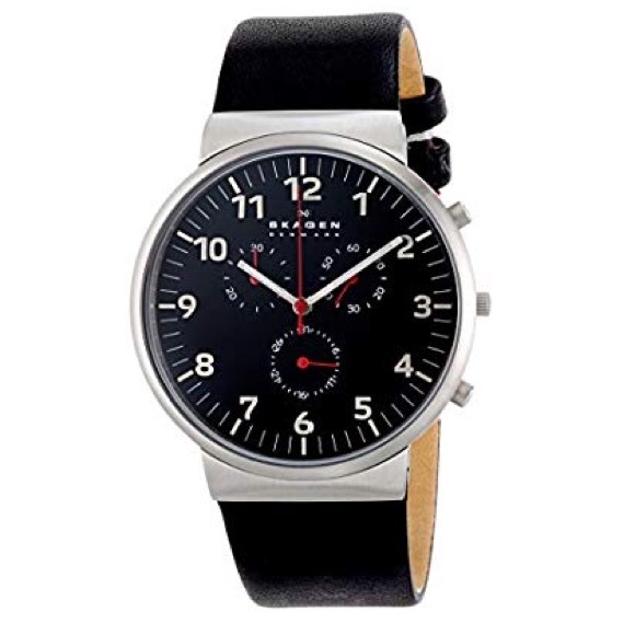 Skagen Other - Skagen SKW6100 men’s black leather band watch.